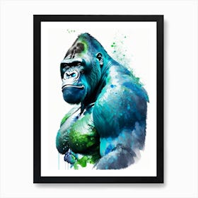 Gorilla Beating Chest Gorillas Mosaic Watercolour 1 Art Print