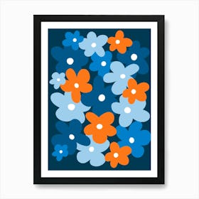 Cute Flowers In Blue And Orange Art Print