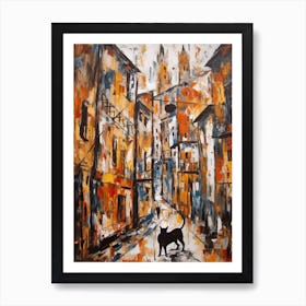 Painting Of A Barcelona With A Cat In The Style Of Abstract Expressionism, Pollock Style 4 Art Print