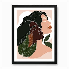 Portrait Of Two Black Women With Leaves Art Print