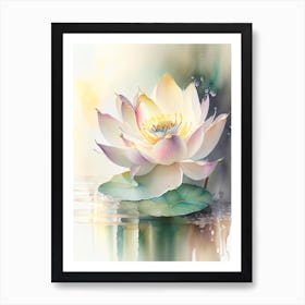 Blooming Lotus Flower In Lake Storybook Watercolour 6 Art Print