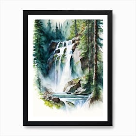 Icicle Creek Falls, United States Water Colour  (3) Art Print