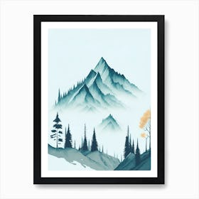 Mountain And Forest In Minimalist Watercolor Vertical Composition 85 Art Print