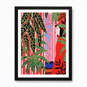 Pink And Red Plant Illustration Chinese Evergreen 1 Art Print