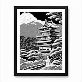 Japan Castle And Monk , 1472   Art Print