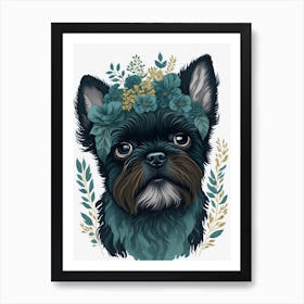 Floral Brussels Griffon Dog Painting (3) Art Print