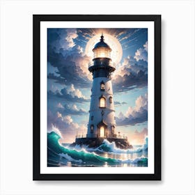 A Lighthouse In The Middle Of The Ocean 13 Art Print