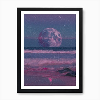 Purple Sparkly Moon Collage Art Print