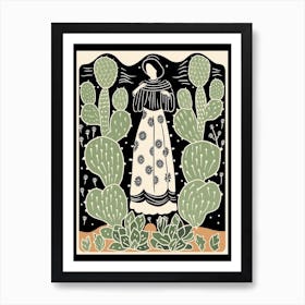 B&W Cactus Illustration Opuntia Fragilis 4 Art Print