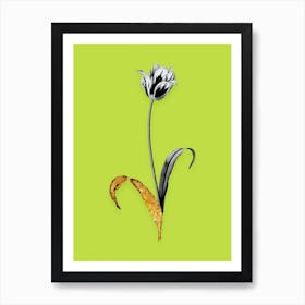 Vintage Didiers Tulip Black and White Gold Leaf Floral Art on Chartreuse n.0574 Art Print