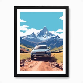 A Subaru Impreza In The Andean Crossing Patagonia Illustration 1 Art Print