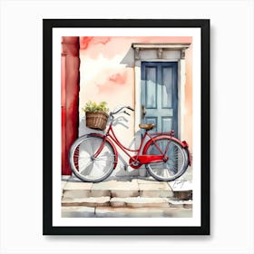 Red Bicycle In Front Of Door Art Print