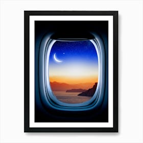 Airplane window with Moon, porthole #3 2 Art Print