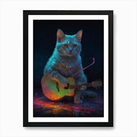 Cat Playing Guitar 1 Art Print