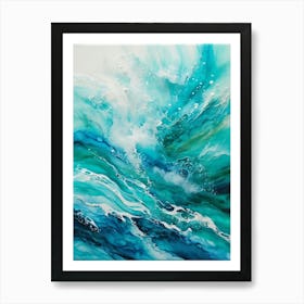 Abstract Turquoise Waves Envelop The Canvas Evoke Fresh Nautical Texture Churning Frothy Crests Poster