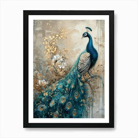 Kitsch Ornamental Peacock 4 Art Print