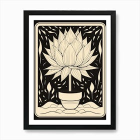 B&W Cactus Illustration Acanthocalycium 4 Art Print