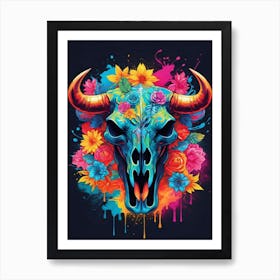 Floral Bull Skull Neon Iridescent Painting (21) Art Print
