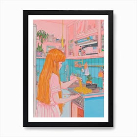 Girl Cooking Pasta Lo Fi Kawaii Illustration 1 Art Print