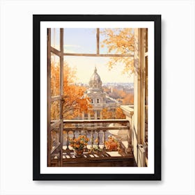 Window View Of Belgrade Serbia In Autumn Fall, Watercolour 2 Art Print