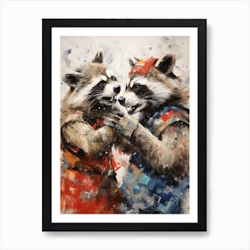 A Wrestling Raccoons In The Style Of Jasper Johns 1 Art Print