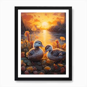 Floral Ornamental Duckling Painting 5 Art Print