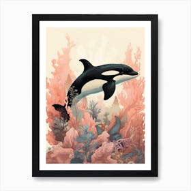 Orca Whale Blush Pink Coral Art Print
