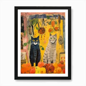 Two Cats In A Kitchen With Fruit Art Print