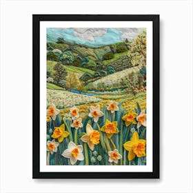 Daffodils Field Knitted In Crochet 1 Art Print