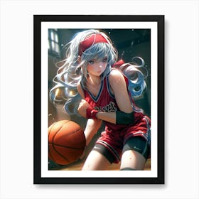 Anime Girl Playing Basketball Art Print