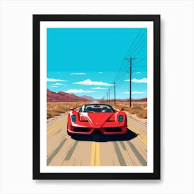 A Ferrari Enzo Car In Route 66 Flat Illustration 2 Poster