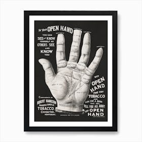 Open Hand, Palm Reading Tobacco Advert Art Print