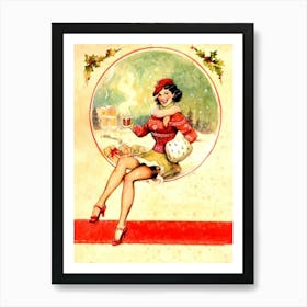 Pinup Girl With Warm Chocolate And Lots Of Presents Art Print