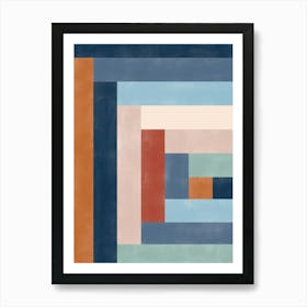 Geometric Painting in Terracotta and Blue No.2 Art Print