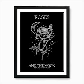 Roses And The Moon Line Drawing 1 Poster Inverted Art Print