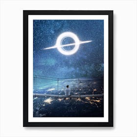 Black Hole Zen Man On Bridge Art Print