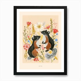Folksy Floral Animal Drawing Skunk Poster Art Print