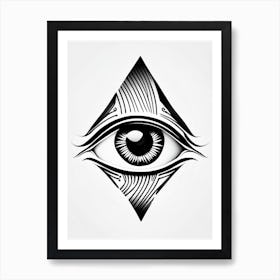 Abstract Expression, Symbol, Third Eye Simple Black & White Illustration 2 Art Print