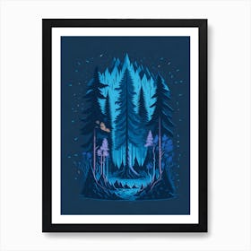 A Fantasy Forest At Night In Blue Theme 65 Art Print