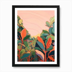 Boho Plant Painting Rubber Tree Ficus 2 Art Print