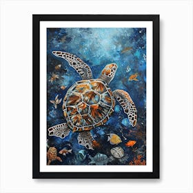 Turtle Underwater With Fish Painting 3 Art Print