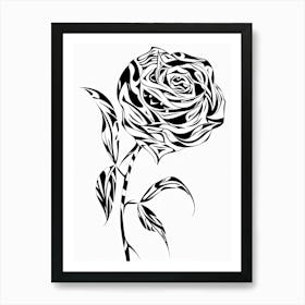 Black And White Rose Line Drawing 6 Art Print