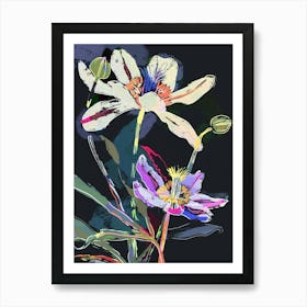 Neon Flowers On Black Anemone 4 Art Print