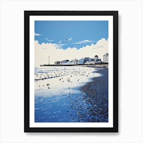 Linocut Of Brighton Beach East Sussex 1 Art Print