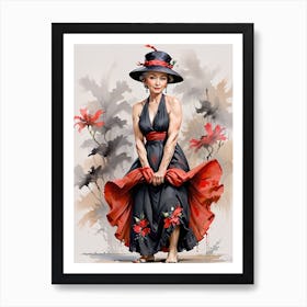Woman In A Black Dress 1 Art Print