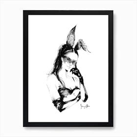 Smart Bunny Black & White Art Print
