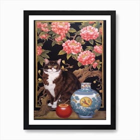 Camellia With A Cat 2 William Morris Style Art Print