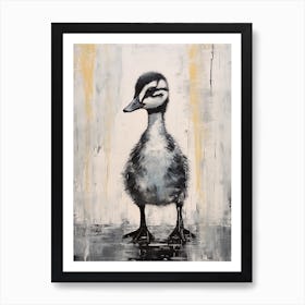 Black & Grey Abstract Duckling Gouache 4 Art Print