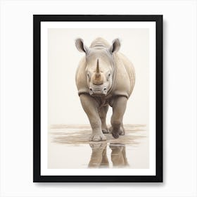 Rhino Walking Through The Waterhole Illustration Art Print