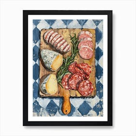 Charcuterie Board Blue Checkerboard 1 Art Print